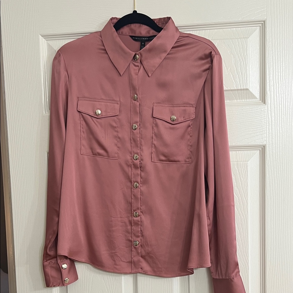 White House Black Market Rose Pink Button-Down Blouse